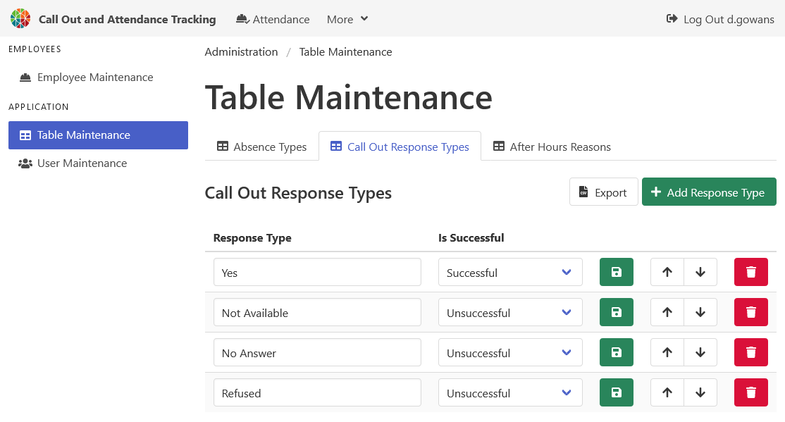 Table Maintenance