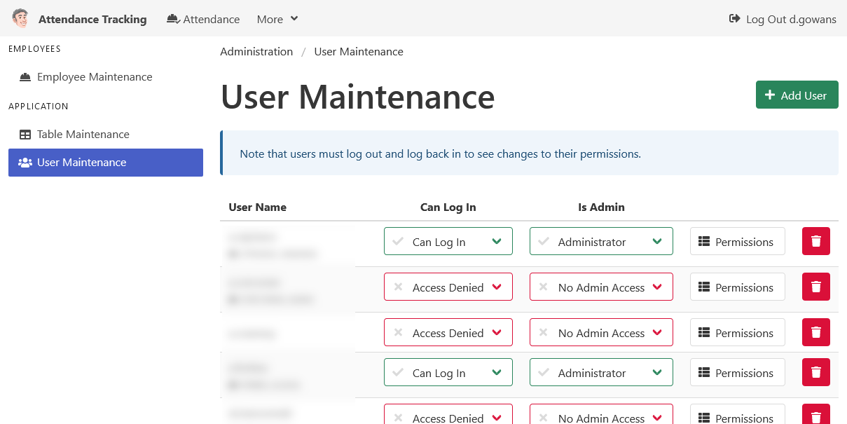 User Maintenance