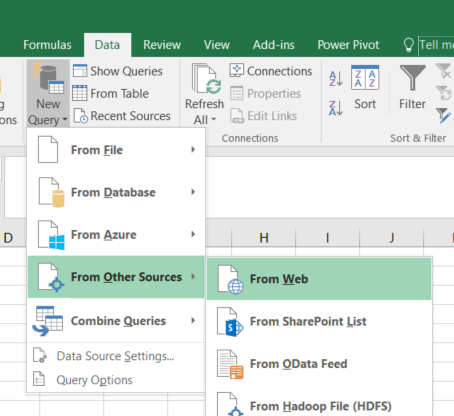 New Query Option in Microsoft Excel