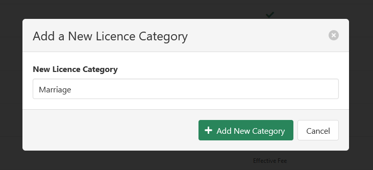 Add Marriage Licence Category