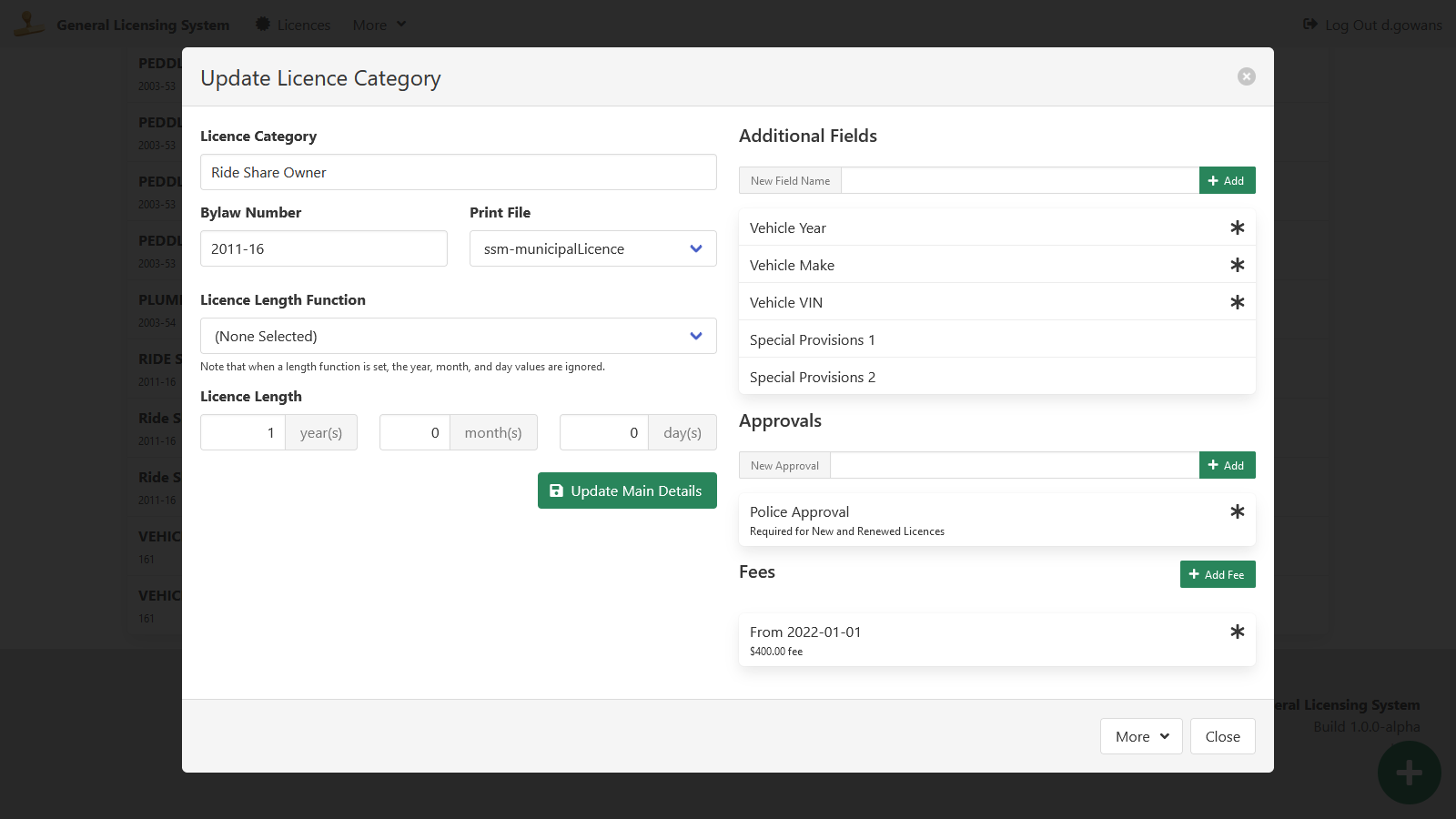 Update Ride Share Vehicle for Hire Licence Category