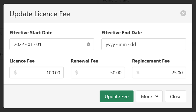 Licence Category Fee Update