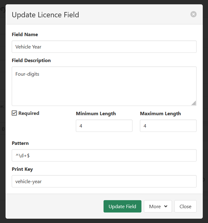 Licence Category Field Update