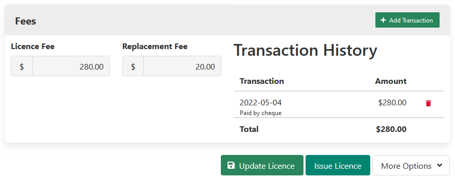 Licence Transactions