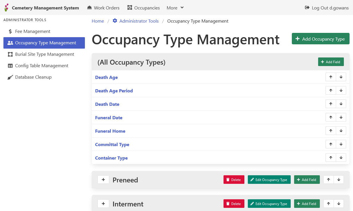 Occupancy Type Management