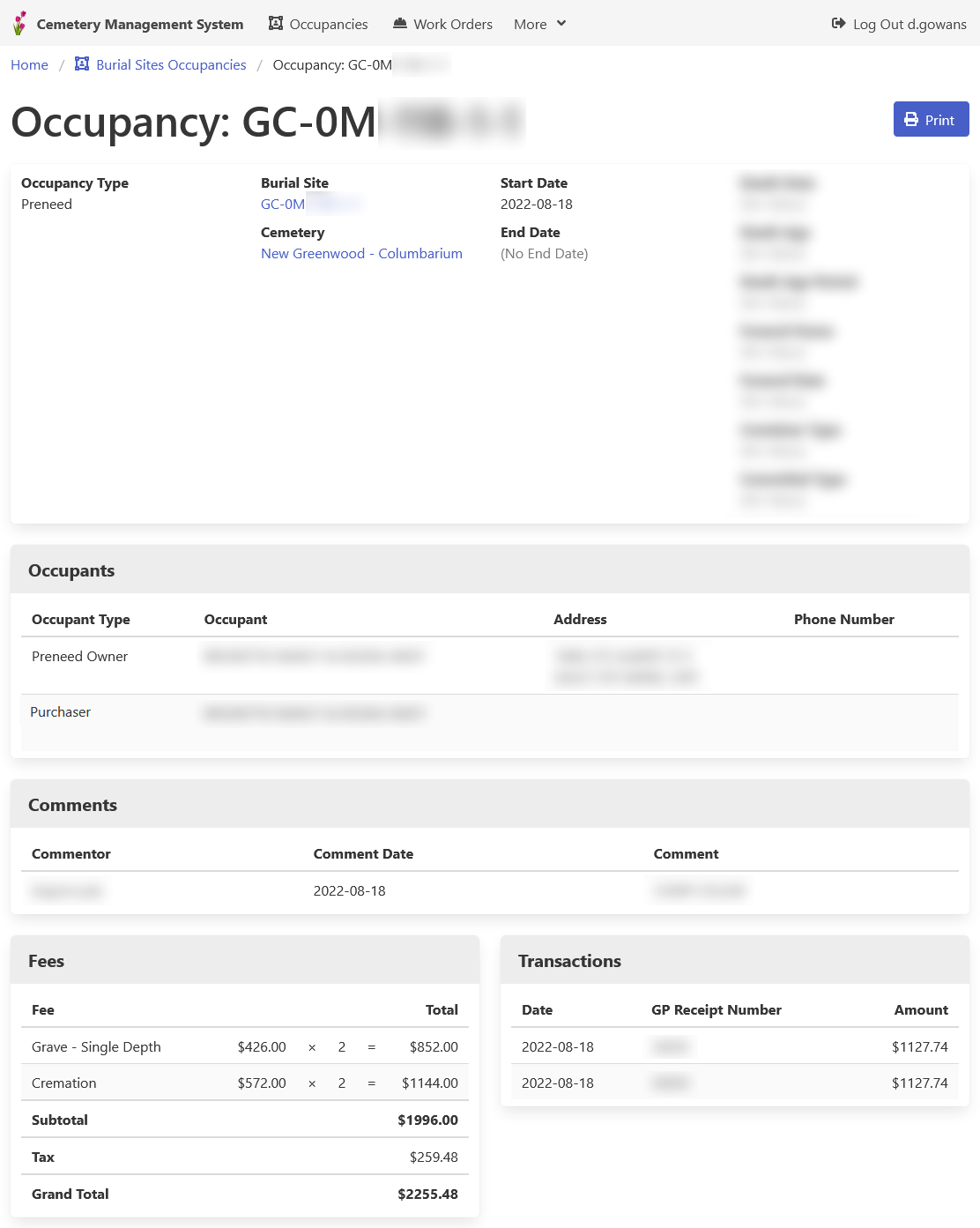 Lot Occupancy View