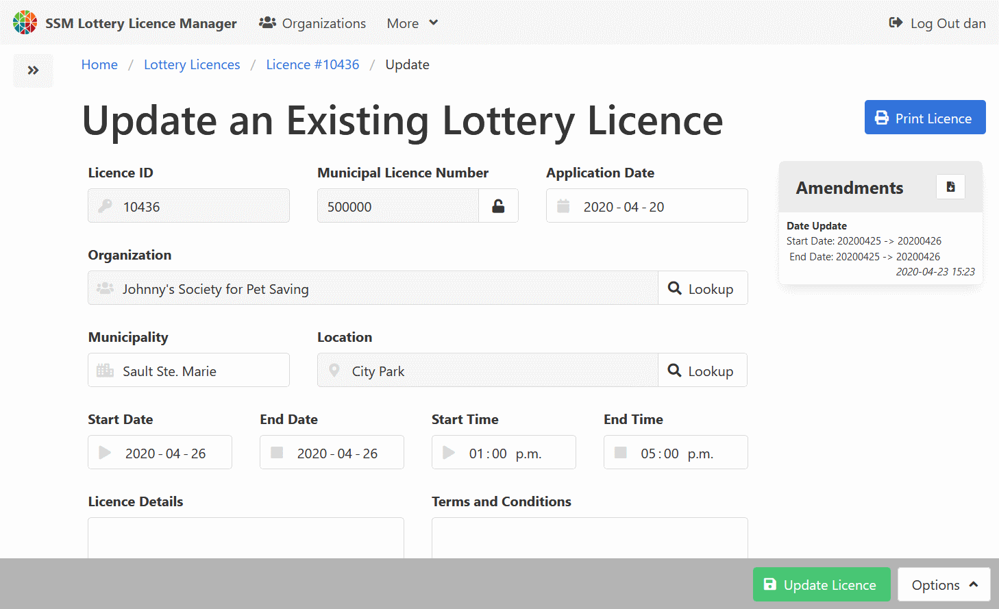 Licence with Amendents