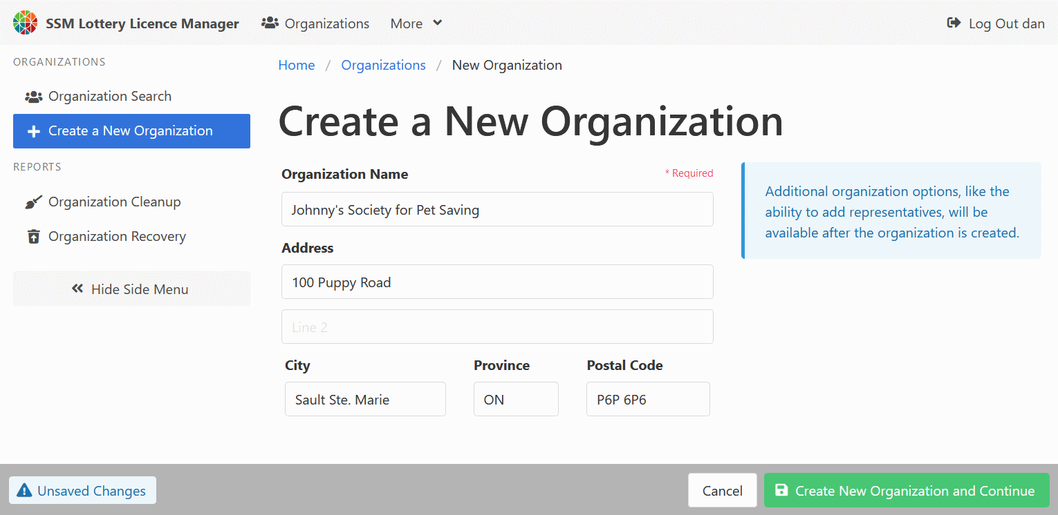 Create an Organization Record