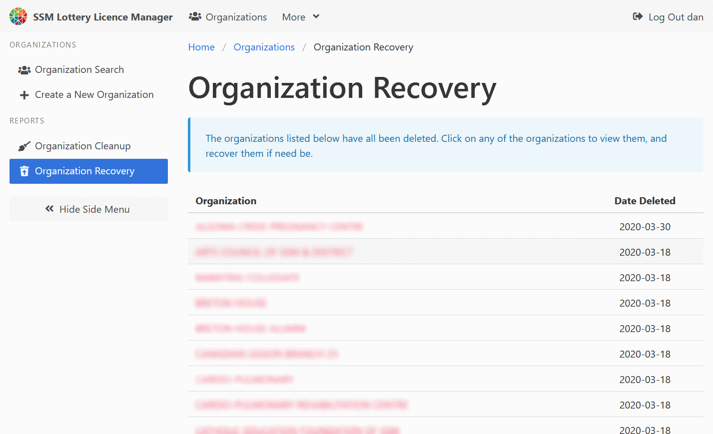 Organization Recovery