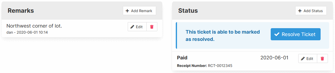 Parking Ticket Remarks and Statuses