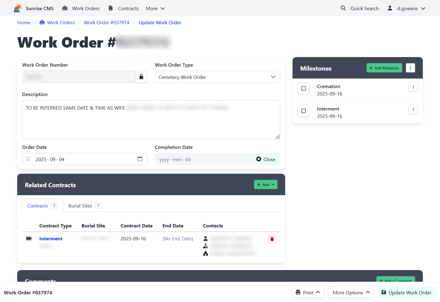 Work Order Update