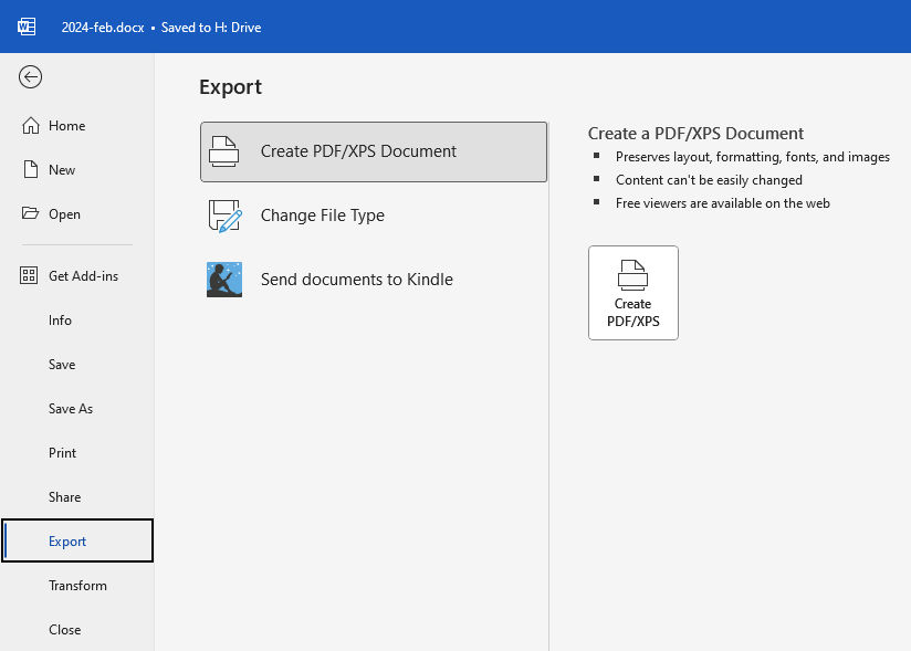 Microsoft Word's Export to PDF