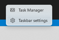 Taskbar Settings Popup Menu