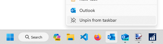 Unpin from Taskbar Popup Menu